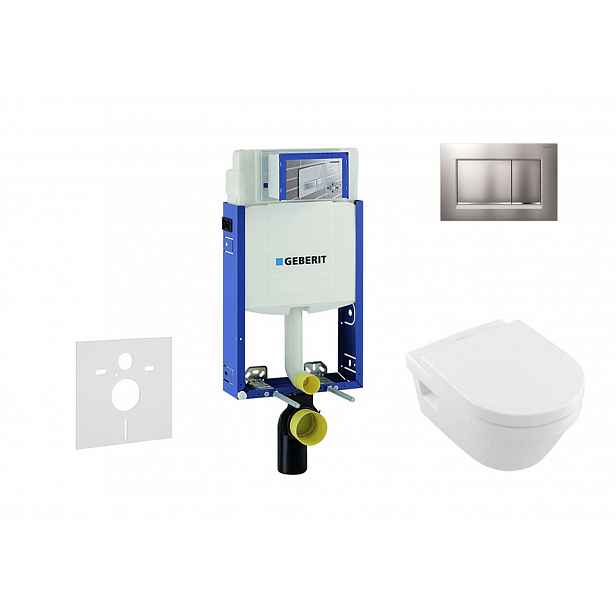 Geberit Kombifix - Set předstěnové instalace, klozetu a sedátka Villeroy & Boch, tlačítka Sigma20, DirectFlush, SoftClose, CeramicPlus, matný chrom/ch