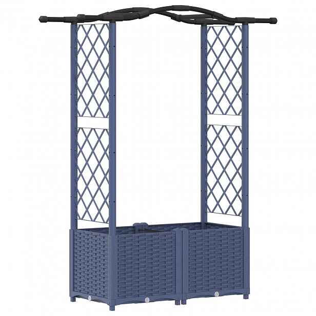 vidaXL Vyvýšený záhon s treláží a střechou Šedá 125 x 40 x 138 cm PP