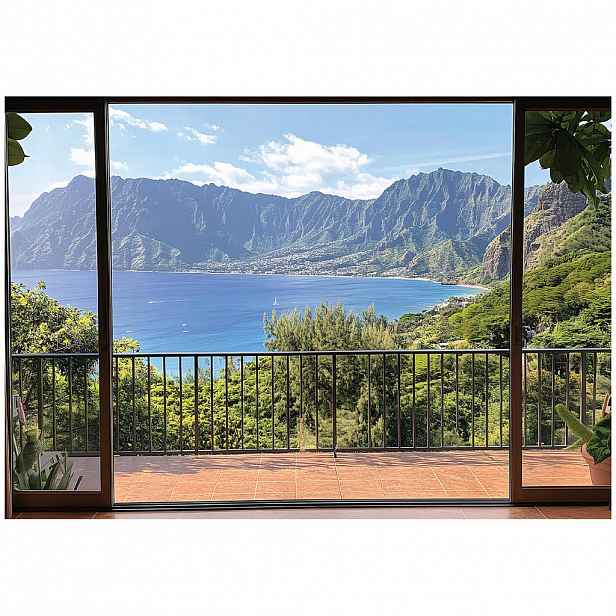 Wallarena 3D efekt fototapeta okno mořská krajina obývací pokoj 200x140