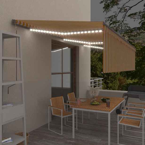 Automatická markýza s roletou a LED světlem 350x250 cm Dekorhome Bílá / žlutá