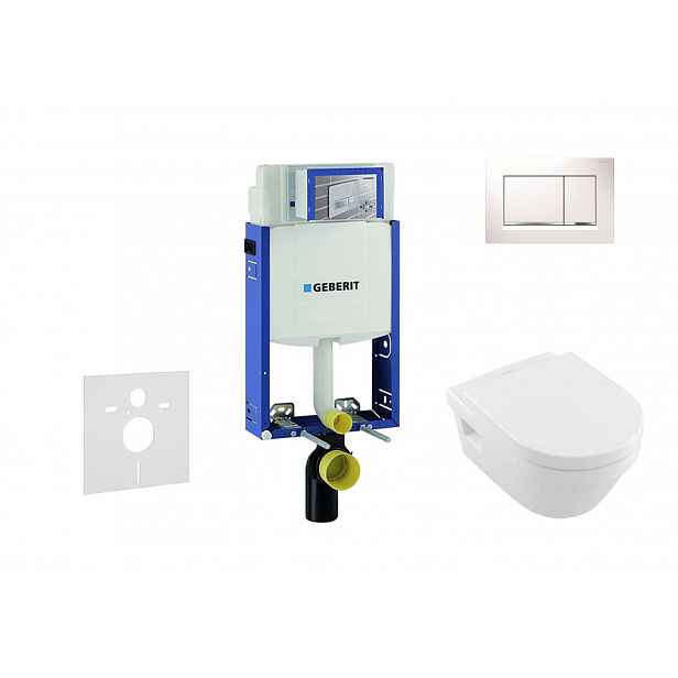 Geberit Kombifix - Set předstěnové instalace, klozetu a sedátka Villeroy & Boch, tlačítka Sigma20, DirectFlush, SoftClose, CeramicPlus, bílá/lesklý ch
