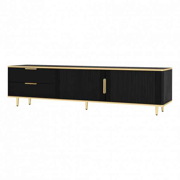 OKWISH TV stolek 170/37/45 cm černý z MDF a dřevotřísky s vyřezávanými dvířky a úložným prostorem