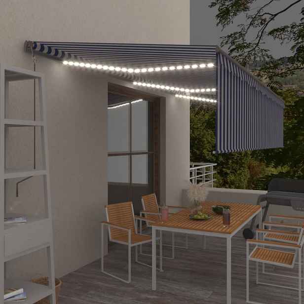 Automatická markýza s roletou a LED světlem 350x250 cm Dekorhome Bílá / modrá