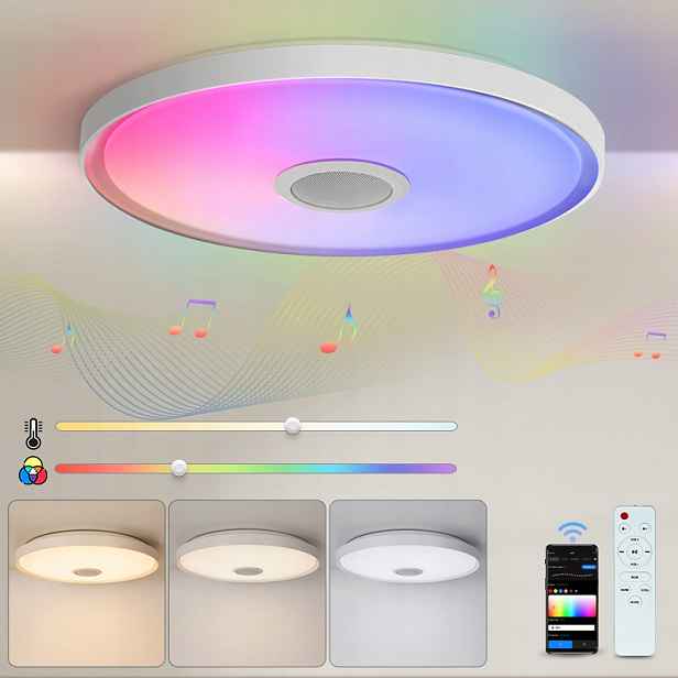 Stropní Led Svítidlo Plafond s Reproduktorem Rgb 2700-6500K Bluetooth Tuya Dálkové Ovládání 46CM