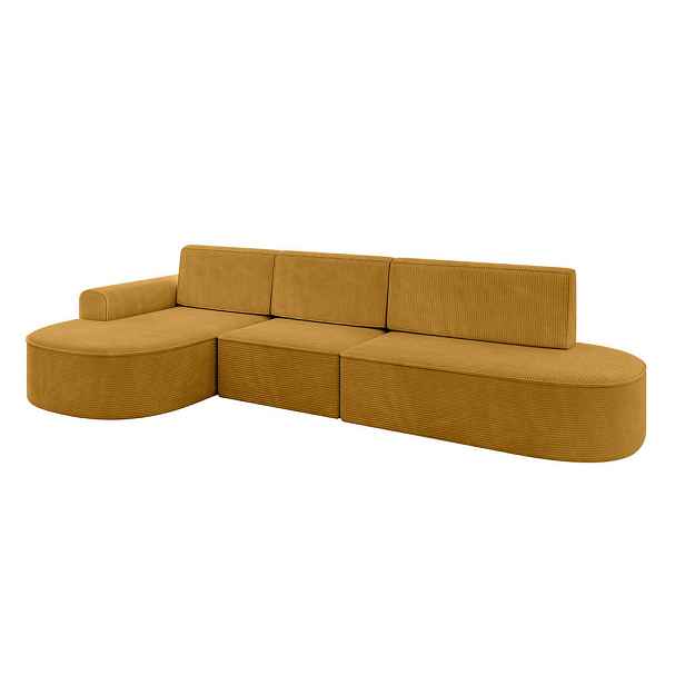 ALTDECOR ROHOVÁ SEDAČKA s funkcí spaní a otomanem, levá MARI-L2-S 368x167x85 Hořčicová Manšestr