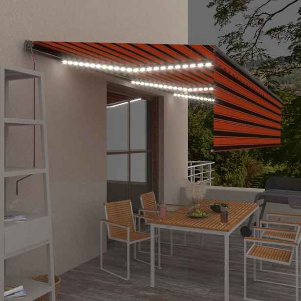 Automatická markýza s roletou a LED světlem 350x250 cm Dekorhome Hnědá / oranžová