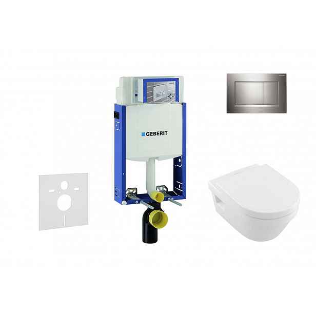 Geberit Kombifix - Modul pro závěsné WC s tlačítkem Sigma20, lesklý chrom/chrom mat + Villeroy Boch - WC a sedátko, DirectFlush, SoftClose, CeramicPlu