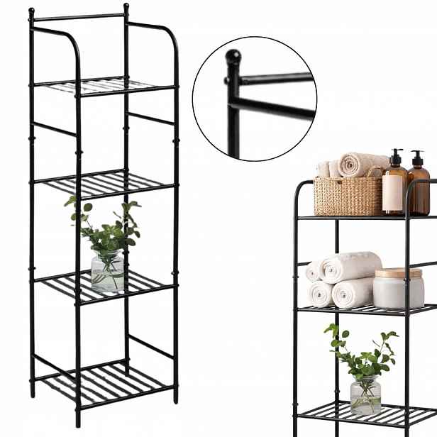 Kovový Stojací regál 4 úrovně h115 cm pro Koupelnu, organizér