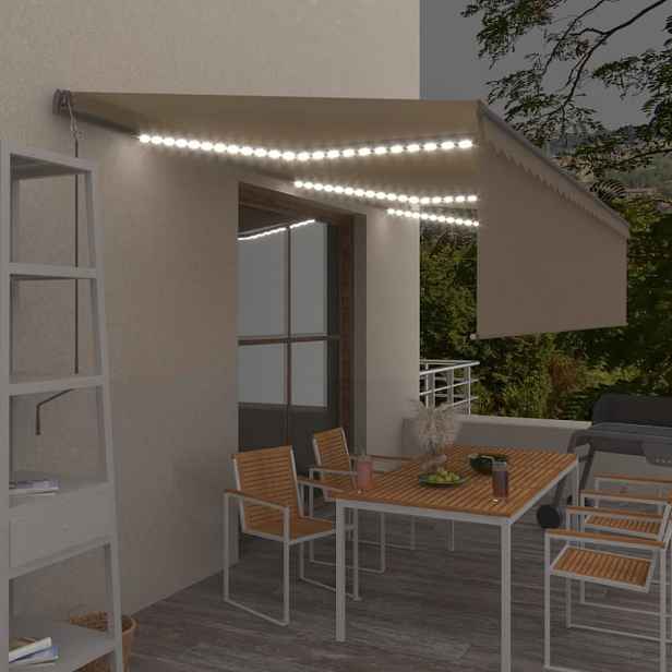 Automatická markýza s roletou a LED světlem 300x250 cm Dekorhome Krémová