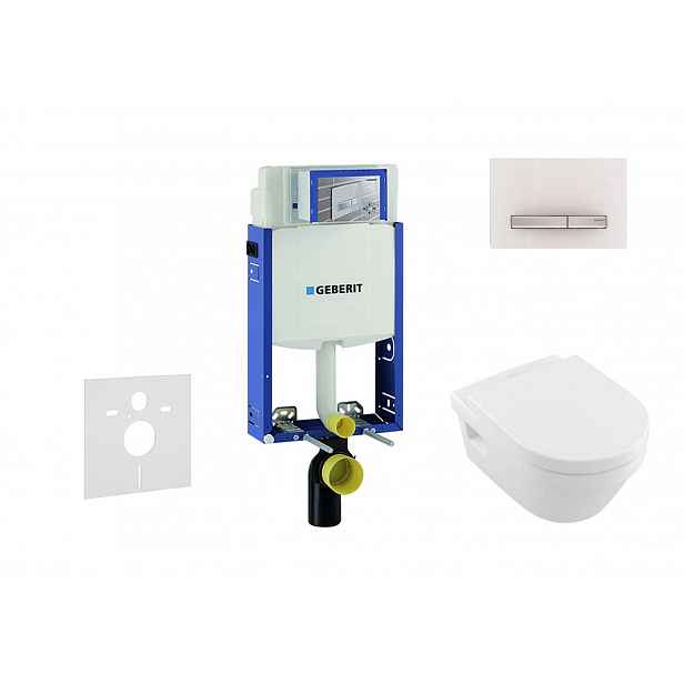 Geberit Kombifix - Modul pro závěsné WC s tlačítkem Sigma50, alpská bílá + Villeroy Boch - WC a sedátko, DirectFlush, SoftClose, CeramicPlus 110.302.0