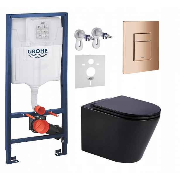 Podomítkový Wc set Grohe s mísou Jess černá Tlačítko měď lesk Fresh