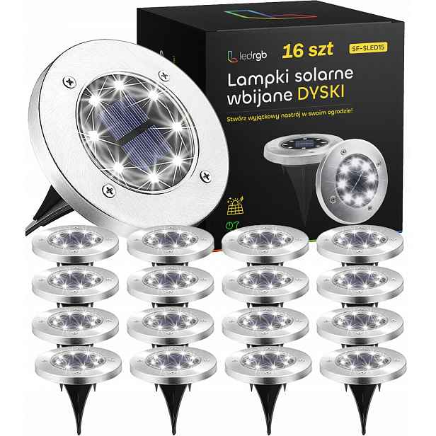 Solární Led Světelné Disky x16 Zahradní Zapichovací Zemní S Senzorem