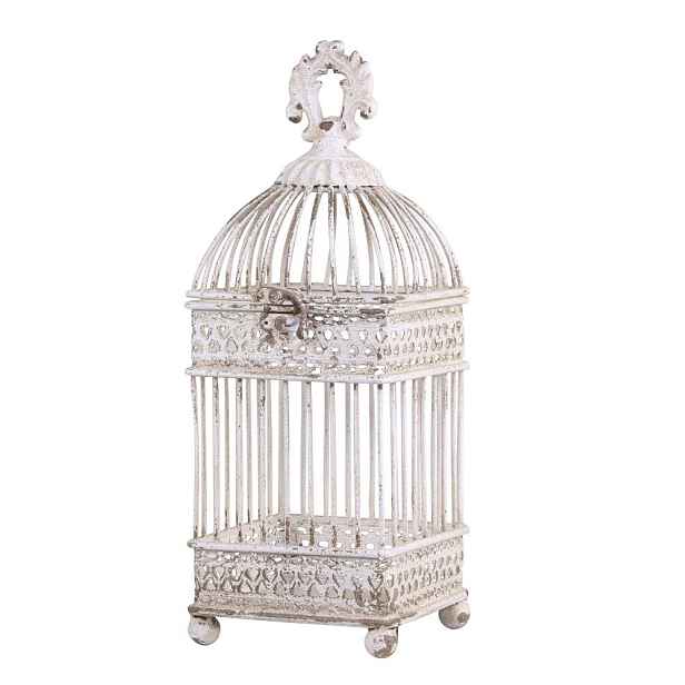 Krémová antik dekorativní zdobená ptačí klec - 12*12*32 cm Chic Antique