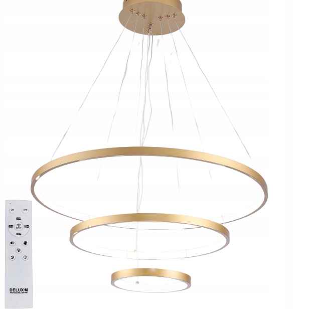 Stropní Svítidlo 3 Kruhy zlatá závěsná Led Lustr Dálkový Ovladač 20/40/60cm