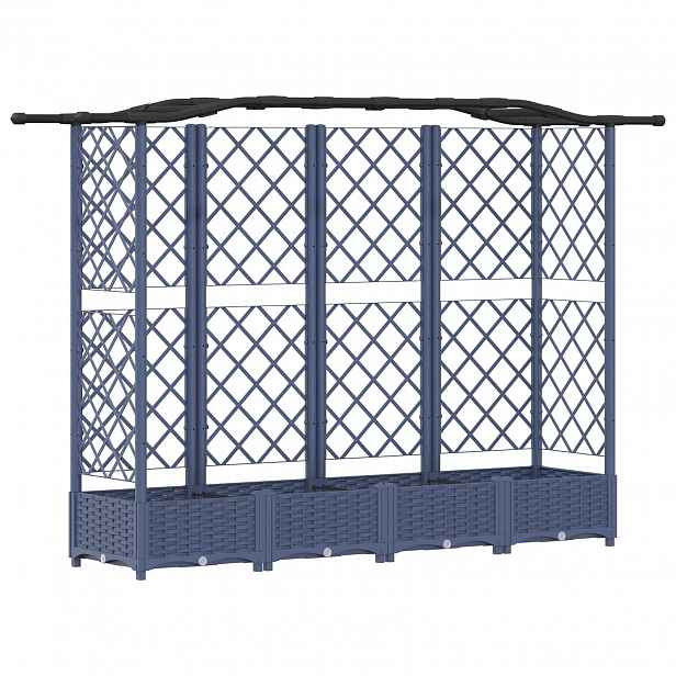 vidaXL Vyvýšený záhon s treláží a střechou Šedá 203,5 x 40 x 123 cm PP