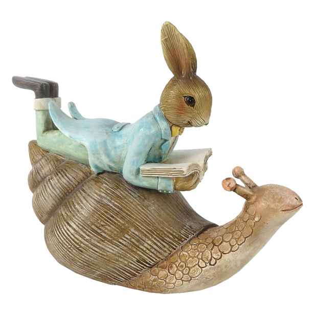 Dekorace ležící králík s knihou na šnekovi - 16*8*14 cm Clayre & Eef