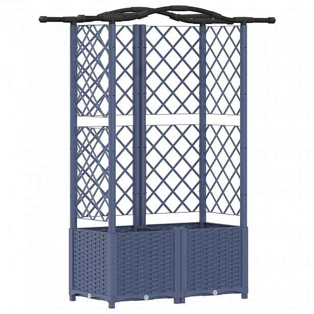 vidaXL Vyvýšený záhon s treláží a střechou Šedá 122 x 40 x 138 cm PP
