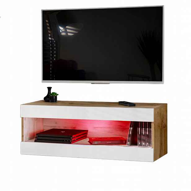 Závěsná Rtv skříňka Tivoli RTV2 Dub Wotan/Bílá, Rgb Led