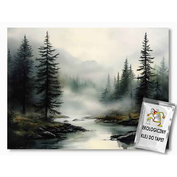 Fototapeta Flizelina Krajina Pohled Na Hory Les Stromy Řeka Mlha 312x219 130g
