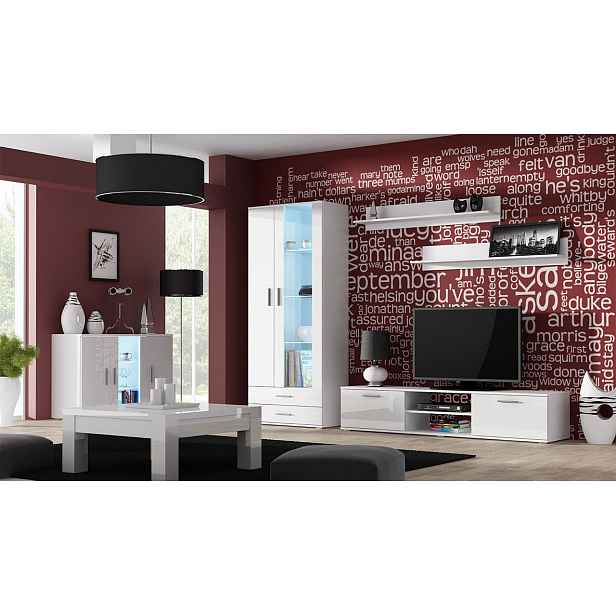 Obývací sestava s LED RGB osvětlením KARA 9 - bílá / lesklá bílá