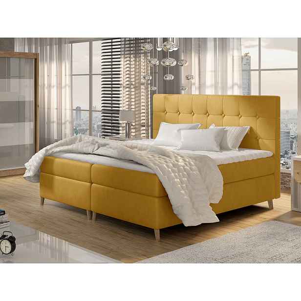 Moderní box spring postel Ariel 180x200, žlutá HELCEL
