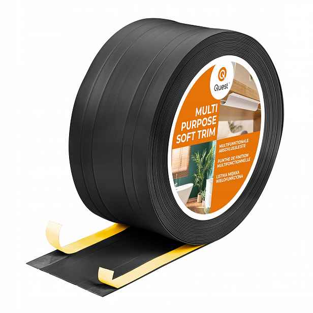 Pvc dokončovací lišta 2v1 – samolepicí, černá 110 mm, 25 m, W4