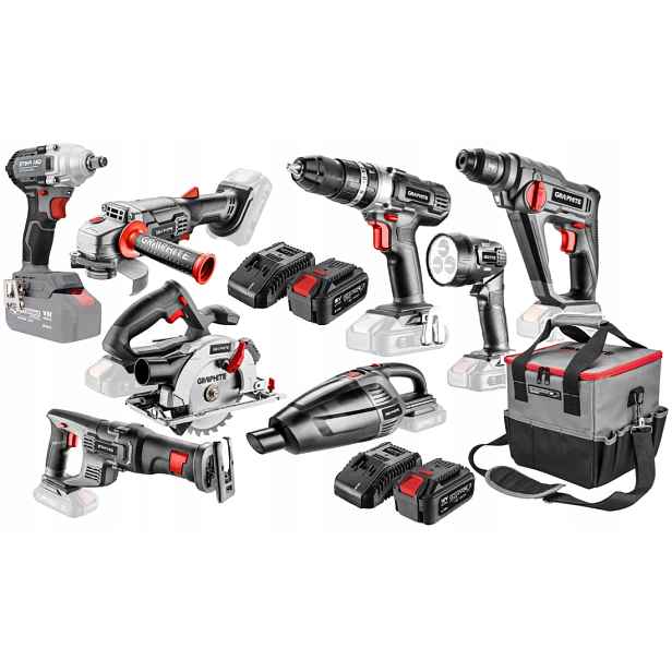 Graphite Sada Elektrického Nářadí Energy+ 18V Bruska Šroubovák Pila 2X4AH