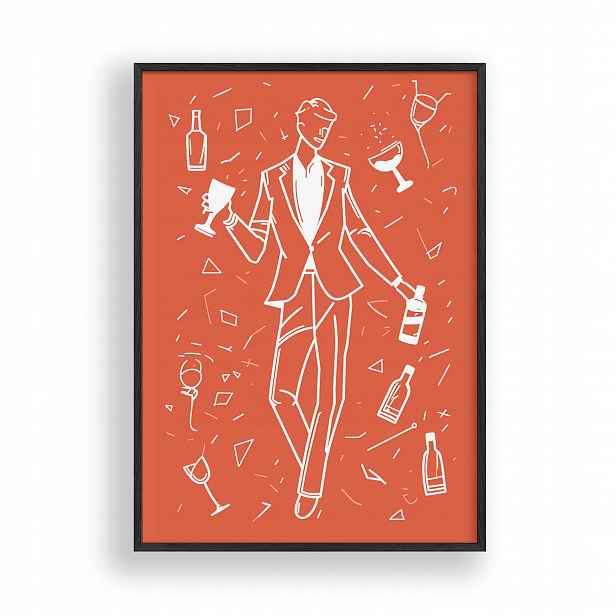 Elegantní obraz Muž Alkoholem Plakát Rámeček Dřevěný Černý 30x42 cm