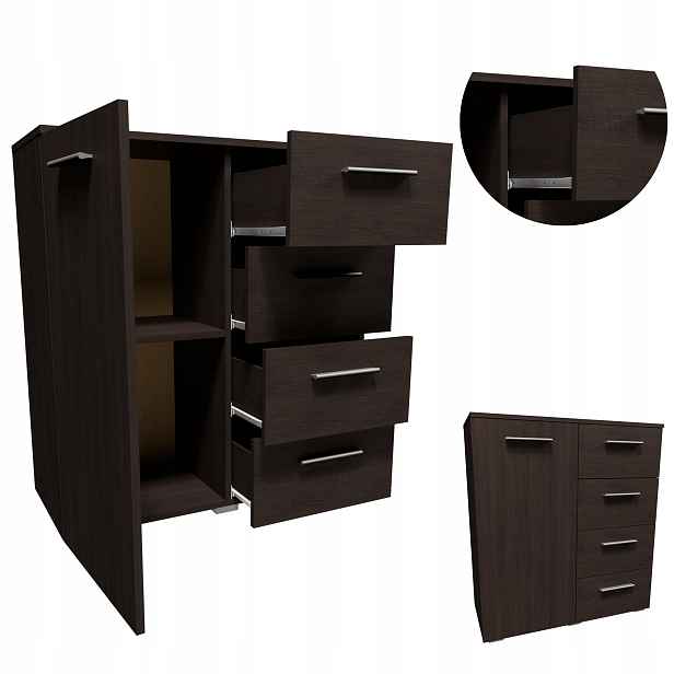 Komoda Helena 80 cm 1D4S Wenge malá skříňka regál na oblečení hračky knihy