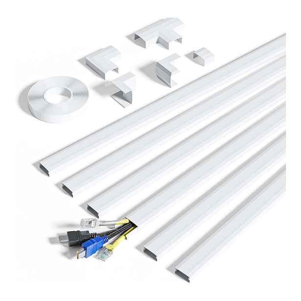 Nástěnný kabelový žlab Kinkaivy, kryt kabelů 6x40 cm, bílý, Pvc sada