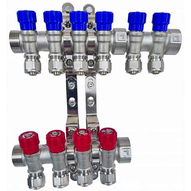 X-home Rozdělovač Pex 1“ x 16 mm 6 Okruhů Studené Vody 4 Teplé Okruhy