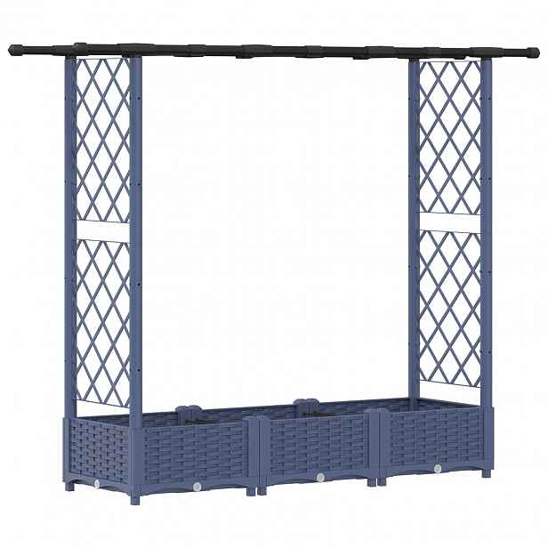 vidaXL Vyvýšený záhon s treláží a střechou Šedá 164 x 40 x 121 cm PP