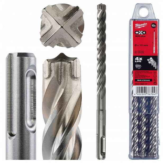 Vrtáky do betonu Sds Plus 10 x 100/165 mm 10 ks Milwaukee MX4