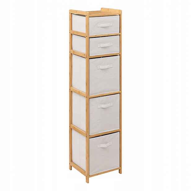 Vysoký bambusový regál Tidy s 5 textilními košíky, výš. 144,3 cm