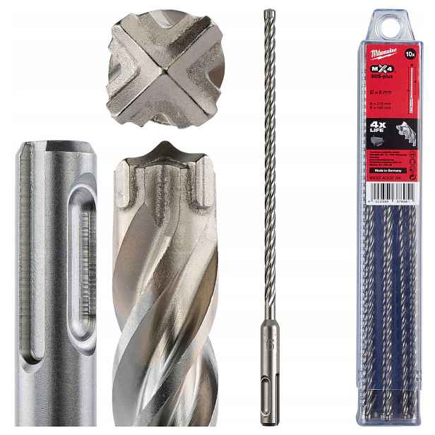Vrtáky do betonu Sds Plus 6 x 150/215 mm 10 ks Milwaukee MX4