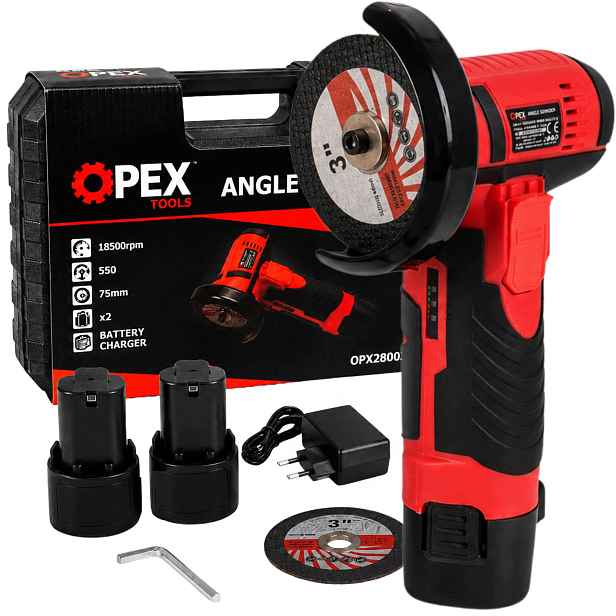 Opex Tools 28003 Akumulátorová úhlová bruska 800 W, 12 V, 75 mm