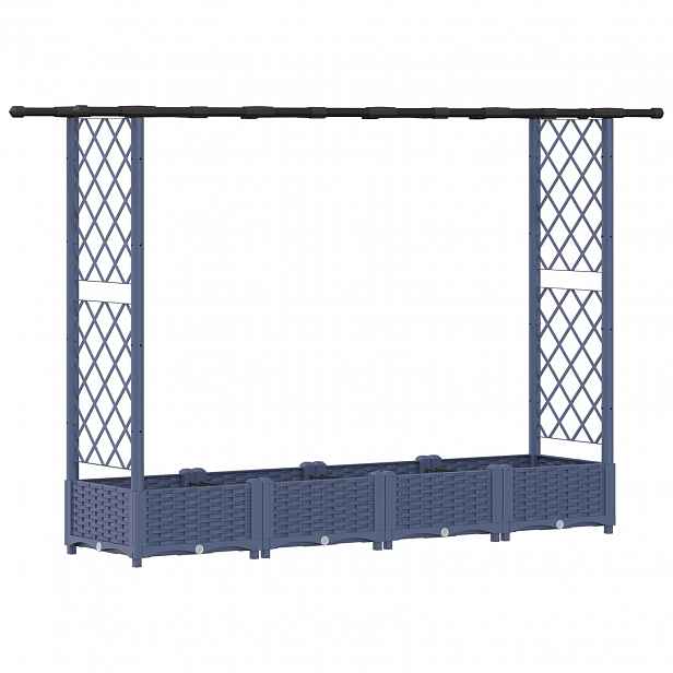 vidaXL Vyvýšený záhon s treláží a střechou Šedá 203 x 40 x 121 cm PP