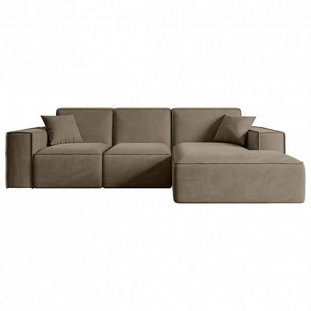 ALTDECOR ROHOVÁ SEDACÍ SOUPRAVA s otomanem vpravo SERRA-L – 266 x 169 x 80 cm, hnědá barva, velur
