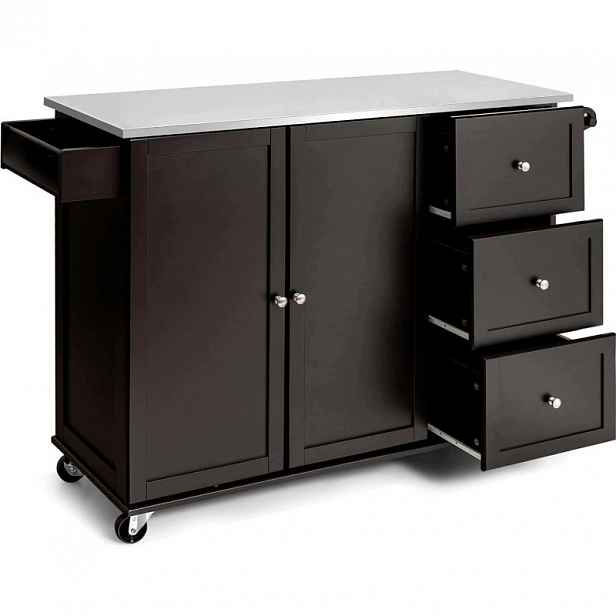 Pojízdný kuchyňský vozík s nerezovou pracovní deskou TL44629LO+DE, hnědá