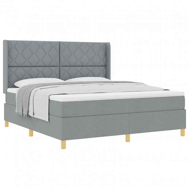 vidaXL Postel s boxspringem s čelo Světle šedá 180 x 200 cm textil