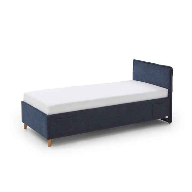 Tmavě modrá čalouněná dětská postel s úložným prostorem s roštem 90x200 cm Fun – Meise Möbel