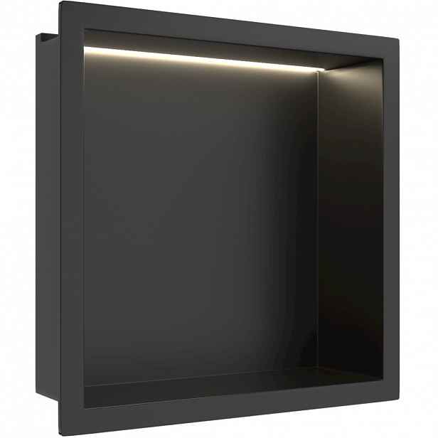 Zápustná polička/nika do obkladu s LED osvětlením - černá matná - 30x30x10 cm