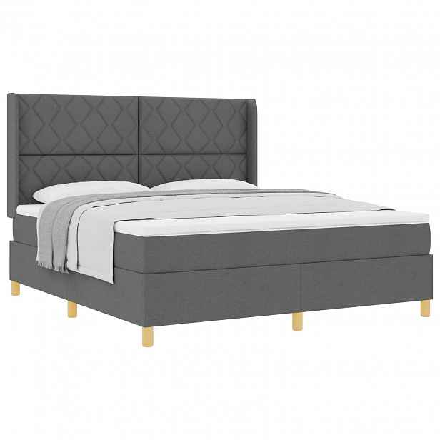 vidaXL Postel s boxspringem s čelo Tmavě šedá 180 x 200 cm textil