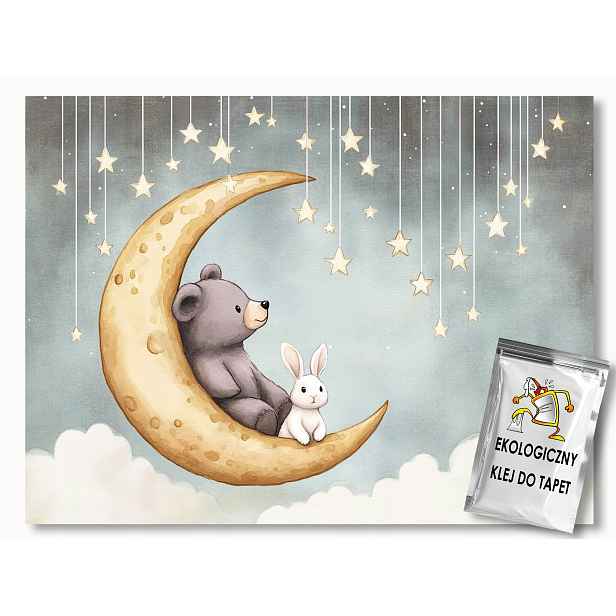 Fototapeta Flizelina Noc Nebe Měsíc Hvězdy Medvídek Králík 416x290 130g