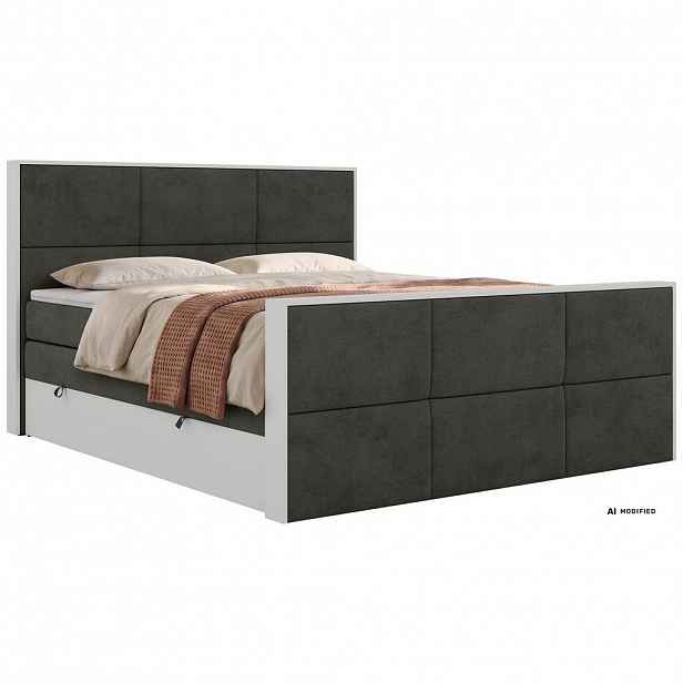 MKS POSTEL BOXSPRING DELVIT KING DUO 160/200 - Tmavě šedá Samet - Topper Visco - H4