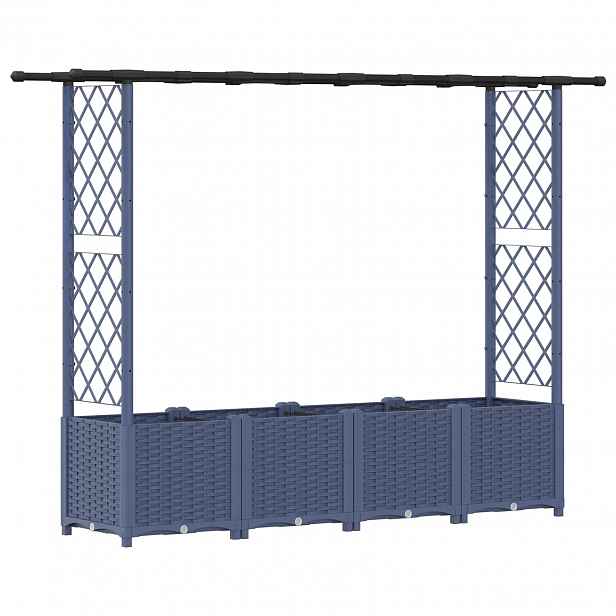 vidaXL Vyvýšený záhon s treláží a střechou Šedá 203 x 40 x 136 cm PP