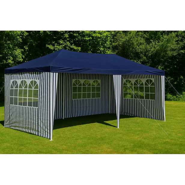 Zahradní stan 3×6 m – modrobílý, skládací, s klik systémem