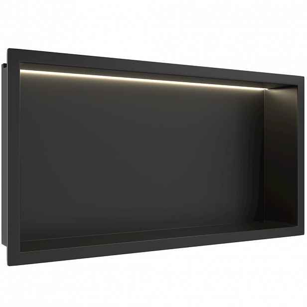 Zápustná polička/nika do obkladu s LED osvětlením - černá matná - 60x30x10 cm