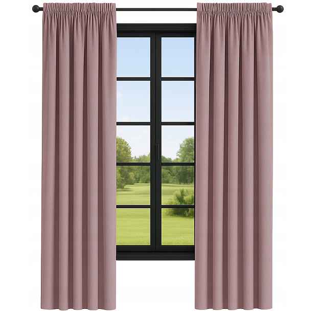 Hladké hotové velurové záclony 140x230, záclony na pásce, klasické, růžové