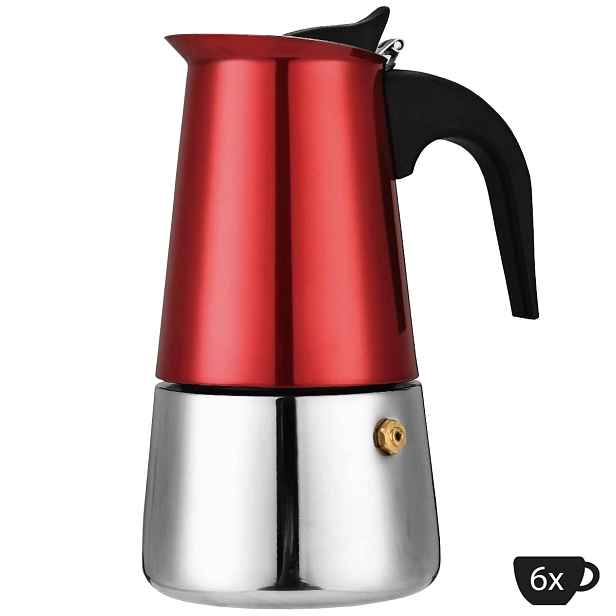 Moka kávovar na indukci, 6 šálků, červený, Perfect Home 16665